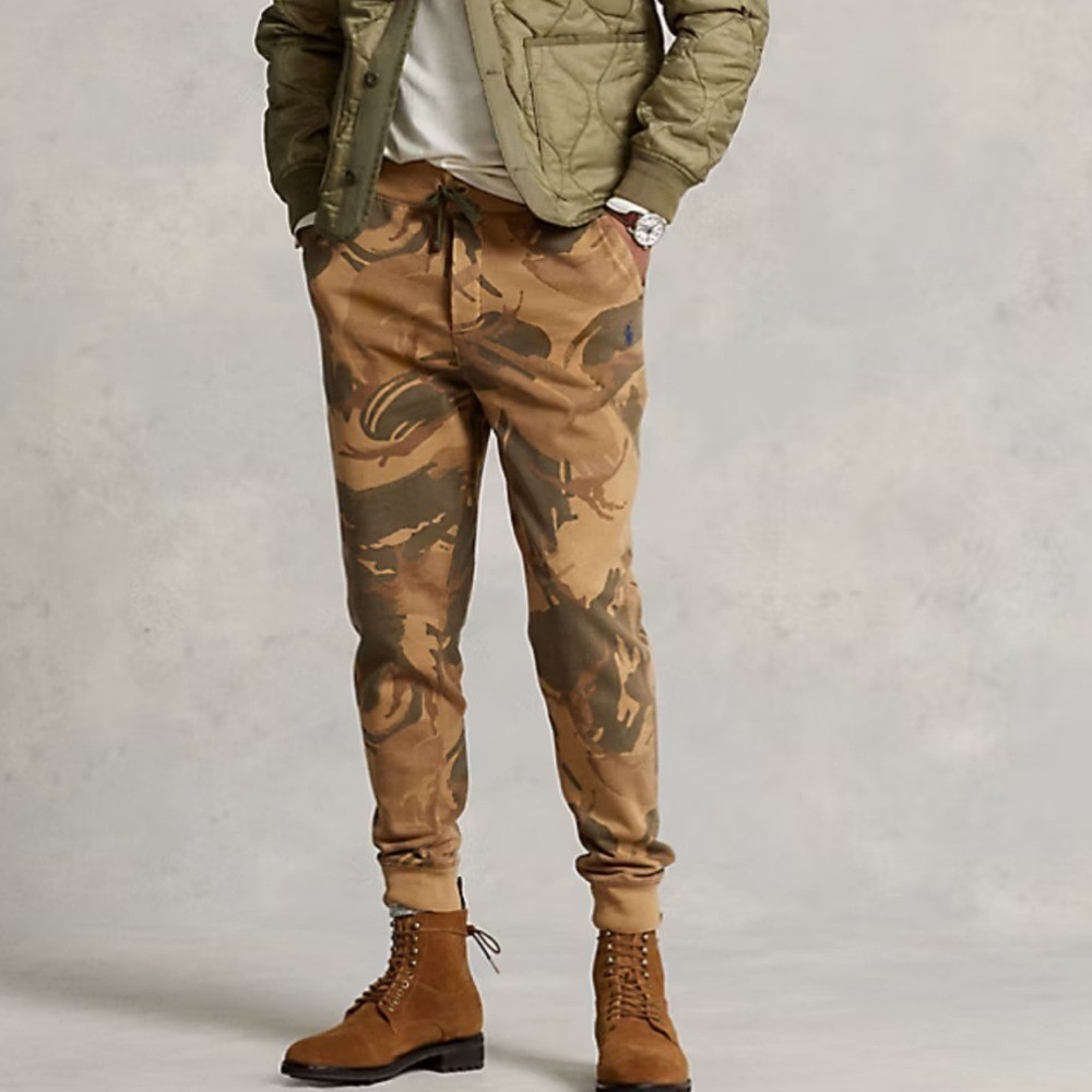 Polo Ralph Lauren‎ Camo Fleece Joggers Sweat Pant L Tan Brown Denim Supply NEW